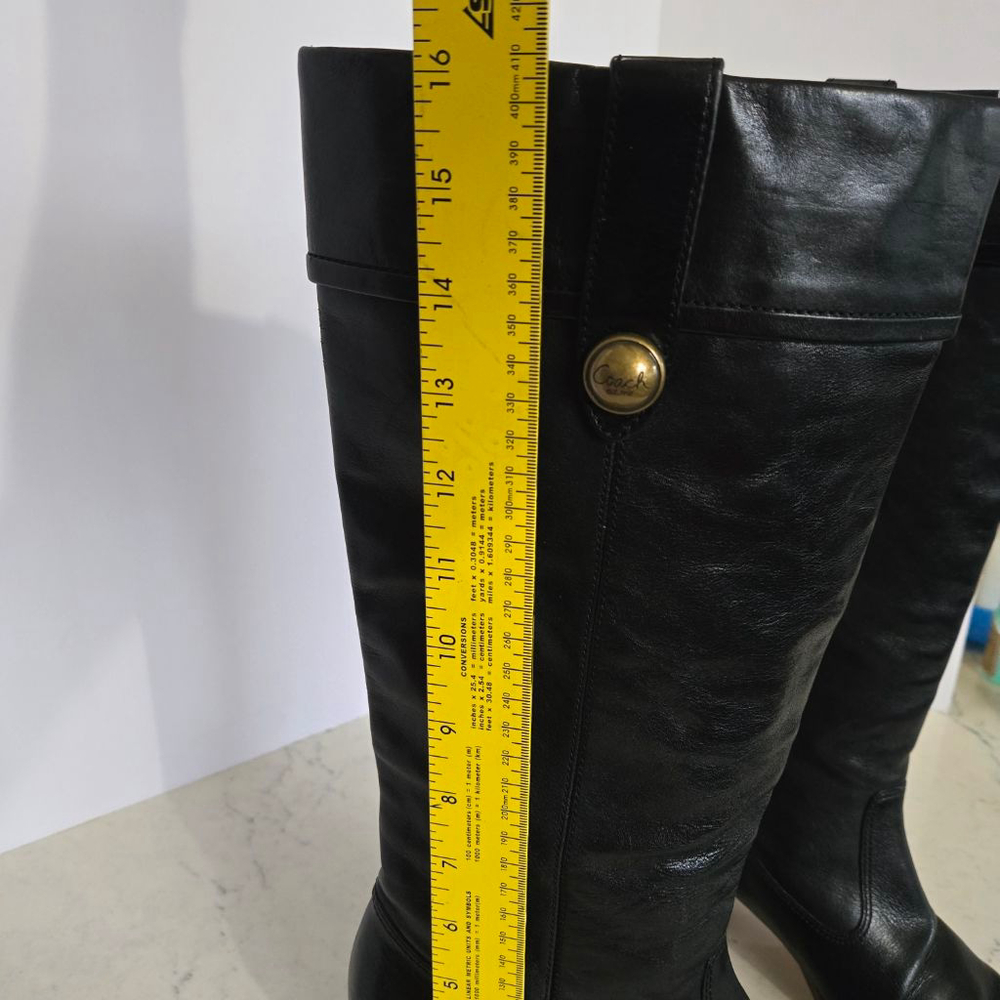 Women's Vintage Coach Fayth Tall Black Leather Heeled Boots Size 7.5 - Picture 9 of 11